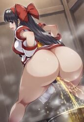 1girls ai_generated ainu_clothes ass big_ass big_breasts black_hair bottomless breasts busty butt_crack fat_ass female female_only grey_eyes hair_ribbon hand_on_hip highres king_of_fighters large_breasts legs long_hair nakoruru open_mouth peeing peeing_into_container pubic_hair purple_eyes pussy ribbon samurai_shodown sideboob smile snk solo solo_female squatting thick_thighs thighs voluptuous