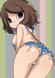 1girls 2d 2d_(artwork) animal_crossing animal_crossing_girl ass big_ass black_eyes breasts brown_hair dat_ass female female_only hotpants large_breasts light-skinned_female light_skin looking_at_viewer looking_back muramasa_mikado murana_(muramasa_mikado) nintendo only_player pants short_hair sideboob solo tagme villager_(animal_crossing)