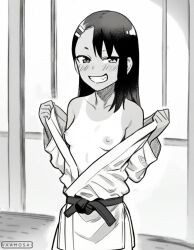 1girls ai_generated ass black_hair breasts female female_only hayase_nagatoro human long_hair monochrome naked nude_female_clothed_male please_don't_bully_me,_nagatoro small_breasts solo tan tan-skinned_female tanline tanned vaamos