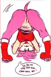 1girls amy_rose anthro bent_over color_edit exposed_pussy fakeryway female legs_spread mooning no_panties pleasure_castle pussy showing_off solo sonic_(series) teasing tongue_out