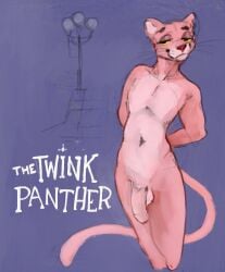 2022 amazon_studios anthro antrhopomorphic balls banoncat depatie-freleng_enterprises eyebrows felid flaccid foreskin genitals hands_behind_back hi_res looking_at_viewer male mammal metro-goldwyn-mayer nude pantherine penis pink_panther pink_panther_(series) raised_eyebrow raised_tail solo street_lamp tail whiskers yellow_eyes