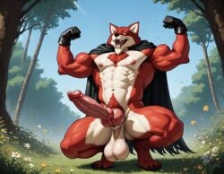 1boy abs ai_generated anthro armpit_hair armpits bara basil_(dragon_ball) big_balls big_muscles big_nipples big_pecs big_penis booster_rex canid canine canine_genitalia canine_penis chest_hair daddy dilf dragon_ball dragon_ball_super erect_nipples erection flexing fur gay hair huge_balls huge_cock hunk male male_only muscular muscular_anthro muscular_male navel nipples nude penis pubic_hair red_fur solo topless_male wolf