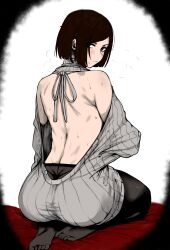 1girls alternate_hair_color asian_female ass bed black_hair blushing blushing_female colored female female_only jujutsu_kaisen kugisaki_nobara masoq095 medium_hair panties solo