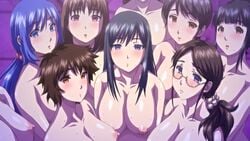 6+girls 9girls anime anime_screencap big_breasts bunnywalker female female_only glasses kyonyuu_daikazoku_saimin mamiya_mifuyu milf multiple_girls ouzora_nanae ova raika_tsurugi screencap screenshot stitched t-rex_(animation_studio) tagme