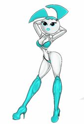 any_guy big_ass big_breasts blue_bikini blue_eyes blue_hair boots cleavage female high_heel_boots high_heels jenny_wakeman lipstick my_life_as_a_teenage_robot nickelodeon photoshop platform_boots platform_heels robot robot_girl skinny small_waist smooth_skin velenor white_background