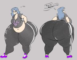 big_butt chubby colored edda_mayne fat_ass fat_girl fat_woman female female_only glasses huge_ass hyper_ass monochrome original_character sweatpants thick_thighs