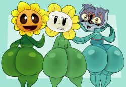 3boy :3 androgynous big_ass butt_focus crossover diamond_is_unbreakable eastern_and_western_character flowey_the_flower flowey_with_nothing_else_but_a_massive_ass furu_flami huge_ass humanoid jojo's_bizarre_adventure male_focus male_only no_humans non-human non-human_only plant plantie plants_vs_zombies stray_cat sunflower sunflower_(pvz) thick_thighs trio undertale