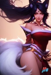 1female 1girl 1girls ahri ai_generated big_breasts black_hair black_hair_female female female_focus female_only forehead_gem forehead_jewel fox_ears fox_tail fox_tails fusion fusion_character gem_on_forehead hi_res high_res high_resolution highres jewel_on_forehead jfs large_breasts league_of_legends long_hair long_hair_female nidalee ponytail ponytail_female riot_games solo solo_female solo_focus tooth_necklace tribal_markings tribal_tattoo tribal_tattoos white_tail white_tails yellow_eyes yellow_eyes_female