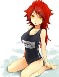 1girls claude_beacons female femboy haruya_nagumo inazuma_eleven inazuma_eleven_(series) long_hair nagumo_haruya red_hair rule_63 swimsuit torch_(inazuma_eleven) wet yellow_eyes