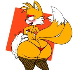 1boy 1male ahe_gao anthro ass_focus bone bones bones_in_belly digestion edit fat femboy fishnet_legwear huge_ass post-digestion post_vore solo sonic_(series) sonic_the_hedgehog_(series) spaghettiz tails tails_the_fox thick_thighs thong topwear vore