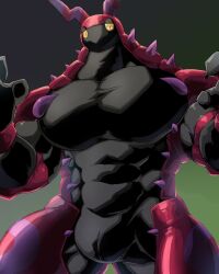 abs antennae_(anatomy) anthro anthrofied barazoku big_muscles big_pecs colored featureless_chest fingers generation_5_pokemon half-closed_eyes hi_res huge_muscles huge_pecs huge_thighs looking_at_viewer male manly muscular muscular_anthro muscular_arms muscular_male narrowed_eyes nintendo pecs pokemon pokemon_(species) pokemorph scolipede sharkinn solo spikes thick_neck thick_thighs