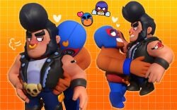 3d bara blush bracelet brawl_stars bull_(brawl_stars) carrying carrying_partner clothed clothed_male clothing cute dark_skin el_primo_(brawl_stars) eye_contact gay hair happy heart heart_symbol hi_res homosexual homosexual_male hug hug_from_behind human in_love jacket looking_at_another male male_only mask masked masked_male nose_piercing pants piercing romantic rude safe shirtless smile smiling_at_another tattoo tattooed_arm video_games