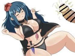 1boy 1girls alternate_costume bare_arms bare_midriff bare_thighs bikini black_bikini black_swimsuit breasts byleth_(female)_(summer)_(fire_emblem) byleth_(fire_emblem) byleth_(fire_emblem)_(female) cape censored cleavage closed_eyes daibu_seijin erection female female_focus fire_emblem fire_emblem:_three_houses fire_emblem_heroes flower hair_flower imminent_rape imminent_sex knife large_breasts long_hair male midriff nintendo official_alternate_costume on_back open_mouth penis rape sideboob sleep_molestation sleeping smegma smell smelly smelly_cock solo_focus stray_pubic_hair swimsuit teal_hair thick_thighs thighs white_background zzz