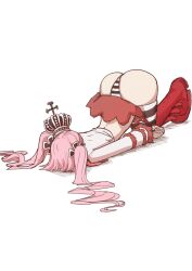 aosora ass ass_up dat_ass faceplant female female_only one_piece panties perona pink_hair striped_legwear striped_panties twintails white_background