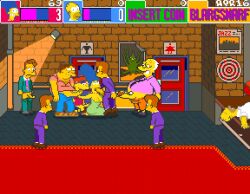 1girls barney_gumble blargsnarf blowjob blue_hair breasts cheating cheating_wife female gangbang homer_simpson marge_simpson multiple_boys netorare nipples oral penis pixel_art straight the_simpsons the_simpsons_arcade yellow_body yellow_skin