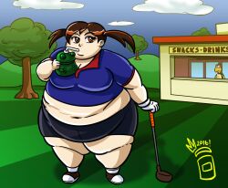 1girls bbw drink fat fat_belly fat_rolls fat_woman female golf golf_club obese obese_female overweight overweight_female plum_(mario) royaljellysandwich ssbbw