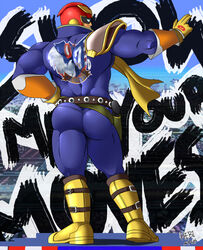 1boy ass ass_focus back_muscles back_view bara bara_ass belt big_ass big_ass_(male) big_butt blue_eyes bodysuit boots bubble_ass bubble_butt captain_falcon clothed english_text f-zero fat_ass fat_butt gay gloves glowing_eyes graffiti gun hand_on_hip helmet holster huge_ass huge_butt human human_only logo looking_to_the_side male male_only muscle muscles muscular muscular_ass muscular_butt muscular_male nintendo plump_ass plump_butt posing round_ass round_butt shoulder_armor solo solo_focus solo_male standing super_smash_bros. text thick_ass thick_butt thick_thighs tight_bodysuit tight_clothing visor watermark zombiehk