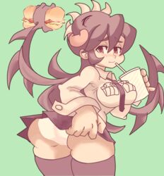 big_butt blush embarrassed filia_(skullgirls) panty_flash samson_(skullgirls) skullgirls thick_thighs unknown_artist white_panties