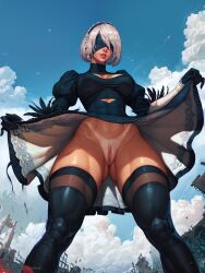 1female 1woman abs absurd_res absurdres ai_generated athletic athletic_female bangs bangs_over_eyes big_breasts boob_window braid braided_hair breasts facing_viewer female female_focus female_only gloves goth iluvhooves latex leather muscular muscular_female muscular_thighs nier:_automata pussy skirt skirt_lift solo solo_female solo_focus stable_diffusion tan_body tan_skin tanline thick_thighs thighhighs thighs white_hair wide_hips yorha_2b