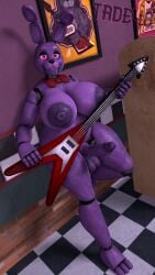 absurd_res animatronic anthro areola balls big_balls big_breasts big_penis bonnie_(fnaf) bow_tie breasts checkered checkered_floor erection five_nights_at_freddy's genitals guitar gynomorph hi_res huge_breasts intersex lagomorph leaning_on_wall leporid machine mammal musical_instrument nipples penis pink_eyes plucked_string_instrument rabbit robot solo string_instrument tade48 thick_thighs
