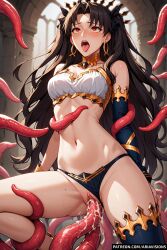 ahe_gao ai_generated ariavisions black_hair cum_in_pussy fate/grand_order fate_(series) gold_trim ishtar_(fate) long_hair red_eyes tentacle tentacle_sex vaginal_penetration