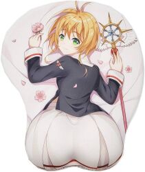 1girls artist_request ass big_ass breasts brown_hair cardcaptor_sakura female human light-skinned_female light_skin mouse_pad sakura_kinomoto school_uniform short_hair smile staff white_background