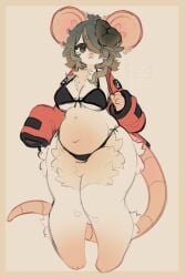 anthro artist_request beach_wear bikini bikini_under_clothes black_hair bra chubby chubby_anthro chubby_female fat_ass female_anthro furry furry_female giant_ass large_ass looking_at_viewer messy_hair mouse_ears mouse_girl mouse_tail red_jacket red_topwear sleeves_past_wrists slightly_chubby slightly_chubby_anthro slightly_chubby_female white_fur