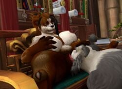 1boy anthro bakaras bbw biting_lip chubby cunnilingus female furry glasses groping_breasts pandaren squeezing_breast straight thick_thighs warcraft world_of_warcraft