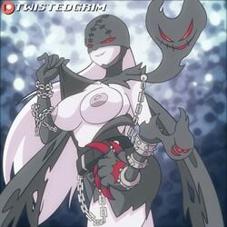 1girls 2019 2d 2d_animation animated background bandai_namco big_breasts black_nipples bouncing_breasts breasts breasts_out digimon female female_only flashing flashing_breasts ladydevimon looking_at_viewer nipples red_eyes shounen_jump smile tagme twistedgrim watermark white_hair white_skin