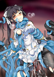 1girls ambiguous_penetration arm_grab azur_lane bangs black_hair blood blunt_bangs blush bow breast_grab breasts clothed_sex covered_penetration cum cum_in_mouth cum_in_pussy dress gloves grabbing grimace groping hairbow heavy_breathing implied_penetration implied_sex leg_grab long_hair medium_breasts mos1613 neck_grab orange_eyes pantyhose ponytail rape restrained sex_under_clothes sex_under_dress skirt sweat sword takao_(azur_lane) tears tentacle tentacle_rape tentacle_under_dress tentacles_under_clothes torn_clothes torn_pantyhose uniform vaginal_blood vaginal_penetration virgin virginal_blood weapon