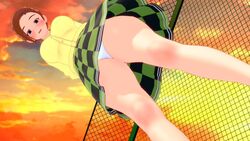 1girls 3d aroused artist_request big_breasts blouse blush blushing breasts brown_eyes brown_hair busty checkered checkered_skirt clothing curvy diamond_is_unbreakable eyelashes female female_only fence from_below fully_clothed highres huge_breasts human jojo's_bizarre_adventure kawajiri_shinobu koikatsu koikatu large_breasts looking_at_viewer mature_female milf open_mouth outdoors panties panty_shot pleated_skirt ponytail sexually_suggestive shirt skirt sky sky_background smile smiling solo standing sunset thick_thighs tongue underwear voluptuous white_panties white_underwear wide_hips yellow_blouse yellow_shirt