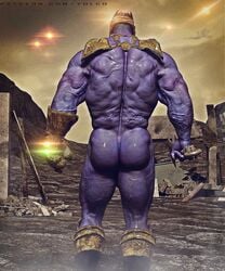 1boy ass avengers gay helmet infinity_gauntlet male male_only marvel muscular_male purple solo thanos thighs yaoi yolco