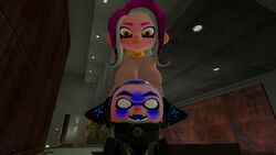 3d agent_3_(splatoon) agent_8_(splatoon) anthro artist_request big_breasts blue_hair blush breasts cephalopod cephalopod_humanoid female from_behind humanoid inkling inkling_boy male male/female male_agent_3_(splatoon) mask_(marking) nintendo nipples octoling octoling_girl pink_hair pointy_ears splatoon splatoon_2 squid tentacle tentacle_hair