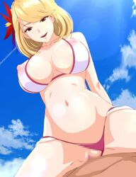 1boy 1girls akinoya animated azur_lane bikini bikini_aside blonde_hair breasts brown_eyes censored cleavage clothing cowgirl_position erect_nipples_under_clothes female hair_flower hair_ornament hms_prince_of_wales horny_female large_breasts male no_sound open_mouth outdoors penetration penis pov prince_of_wales_(azur_lane) prince_of_wales_(windsor_sun)_(azur_lane) pussy sex short_hair shorter_than_30_seconds spread_legs tagme vaginal_penetration video