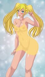 1girls ass big_ass big_breasts big_butt big_nipples blonde_hair blue_eyes breasts cameltoe canon_genderswap cute dress female female_only hourglass_figure lingerie naruko naruto naruto_shippuden pussy rule_63 sexy_no_jutsu solo teenager uzumaki_naruto whisker_markings yellow_dress