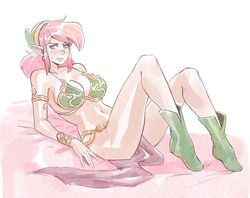 a_link_to_the_past armlet bimbo blush bracelet brellom cap_of_the_hero cleavage clothing female freckles hourglass_figure hylian link link_(shounen_captain) nintendo pink_hair rule_63 slave slave_bikini slave_leia_(cosplay) solo star_wars tagme the_legend_of_zelda voluptuous