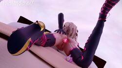 16:9 3d alternate_costume anal_insertion anus asian asian_female ass bed black_cat_d.va blizzard_entertainment blonde_hair boots bunny-shaped_buttplug buttplug d.va d.va_buttplug gem gifdoozer's_black_cat_d.va hand_on_ass high_heels high_heels_boots light-skinned_female light_skin lying_on_bed on_bed overwatch pillow sex_toy shoes therenderguy vagina