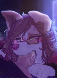 2019 absurd_res anthro blowjob blush border_collie brown_hair canid canine canis clothing collie cum cum_in_mouth cum_inside dimmi_(character) dimwitdog domestic_dog duo eyewear fellatio female genitals glasses green_eyes hair herding_dog hi_res long_hair male male_on_feral mammal oral oral_penetration original pastoral_dog penetration penile penis penis_in_mouth saliva sex sheepdog solo_focus straight sweat tongue tongue_out tongue_out_blowjob yellow_eyes