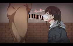 1boy 1girls after_deepthroat after_oral asian bar_censor big_penis black_jacket brown_eyes brown_hair censored clothed_female_nude_male cute deepthroat deepthroat_mark eye_contact face_mask fellatio fellatio_under_mask female fringe good_girl hands-free heavy_breathing hood hooded_jacket idolmaster idolmaster_cinderella_girls jacket kneeling large_penis letterboxed long_penis mask mask_lift mole mole_under_eye mouth_mask nude oral pale-skinned_female penis petite profile saliva saliva_drip saliva_string saliva_trail school_uniform schoolgirl sloppy straight stray_pubic_hair sunazuka_akira surgical_mask teenager twintails yozo_(stanky)