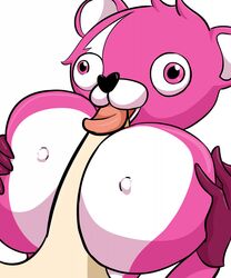 2019 anthro big_breasts big_eyes breasts bulging_eyes cuddle_team_leader erection female female_focus fortnite fur gloryworm hi_res human human_on_anthro interspecies male mammal multicolored_fur nipples nude oral oral_penetration out_of_frame paizuri penetration penis pink_eyes pink_fur sex simple_background solo_focus straight two_tone_fur ursid white_background white_fur