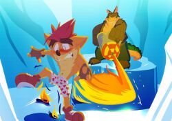 2022 2boys anthro crash_(series) crash_bandicoot crash_bandicoot:_warped dingodile embarrassed fire furry furry_male heart_underwear hybrid male male_only scalie tagme underwear vandroiy