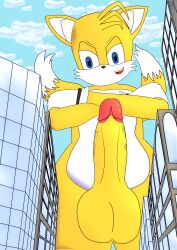 absurd_res anthro balls building canid canine city cock fox fur genitals hi_res humanoid_genitalia humanoid_penis looming macro male mammal miles_prower nude penis sega simple_background solo sonic_(series) sonic_the_hedgehog_(series) tails tails_the_fox zerosonicdrive