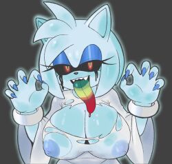 amy_rose black_sclera blue_fur blue_nipples blue_skin champchidi cleavage cleavage_cutout cleavage_overflow ghost ghost_girl half-closed_eyes king_boom_boo long_tongue nipples nipples_visible_through_clothing rainbow_tongue ripped_clothing see-through_clothing sharp_fingernails sharp_teeth sonic_(series) sonic_the_hedgehog_(series)