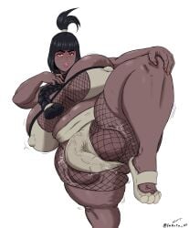 1futa annabelle_(fellatrix) balls black_hair breasts clothed clothing dark-skinned_futanari dark_skin flaccid futa_only futanari huge_balls huge_breasts huge_cock human lakuto large_breasts mostly_nude penis revealing_clothes short_hair solo