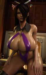 big_breasts bouncing_breasts dark-skinned_female dark_skin final_fantasy long long_sleeves lulu_(final_fantasy) purple_bikini sideboob snoopz tagme v_string_bikini video