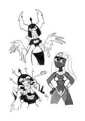 1i3 2girls alien alien_girl alien_humanoid black_body cartoon_network disney duck_dodgers female female_focus female_only lava_creature looney_tunes lord_dominator martian martian_(duck_dodgers) queen_tyr'ahnee see-through_skirt sketch skimpy_clothes wander_over_yonder warner_brothers white_hair