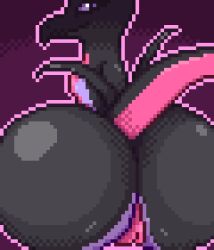 absurd_res ass big_butt digital_media_(artwork) female feral generation_7_pokemon genitals hi_res looking_back moonabloom nintendo pixel_(artwork) pixel_art pokemon pokemon_(species) pussy reptile salazzle scalie simple_background smile solo tail