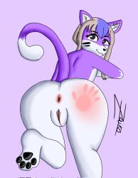 anus ass ass_focus back_view furry furry_feet furry_female furry_only furry_tail hand_mark kyra_(zaikodraws) oc purple_skin pussy slap_mark slapping_ass tail zaikodraws