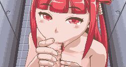 1girls animated animated_image cum cum_in_mouth ejaculation fellatio licking_penis long_hair mosaic_censoring oral penis pixel_art pov pov_eye_contact red_eyes red_hair tagme ui_(fuugetsuin)