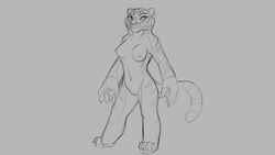 16:9 anthro breasts dreamworks felid female greyscale kung_fu_panda mammal master_tigress monochrome nipples nude pantherine pussy sketch smile solo standing tiger watsup